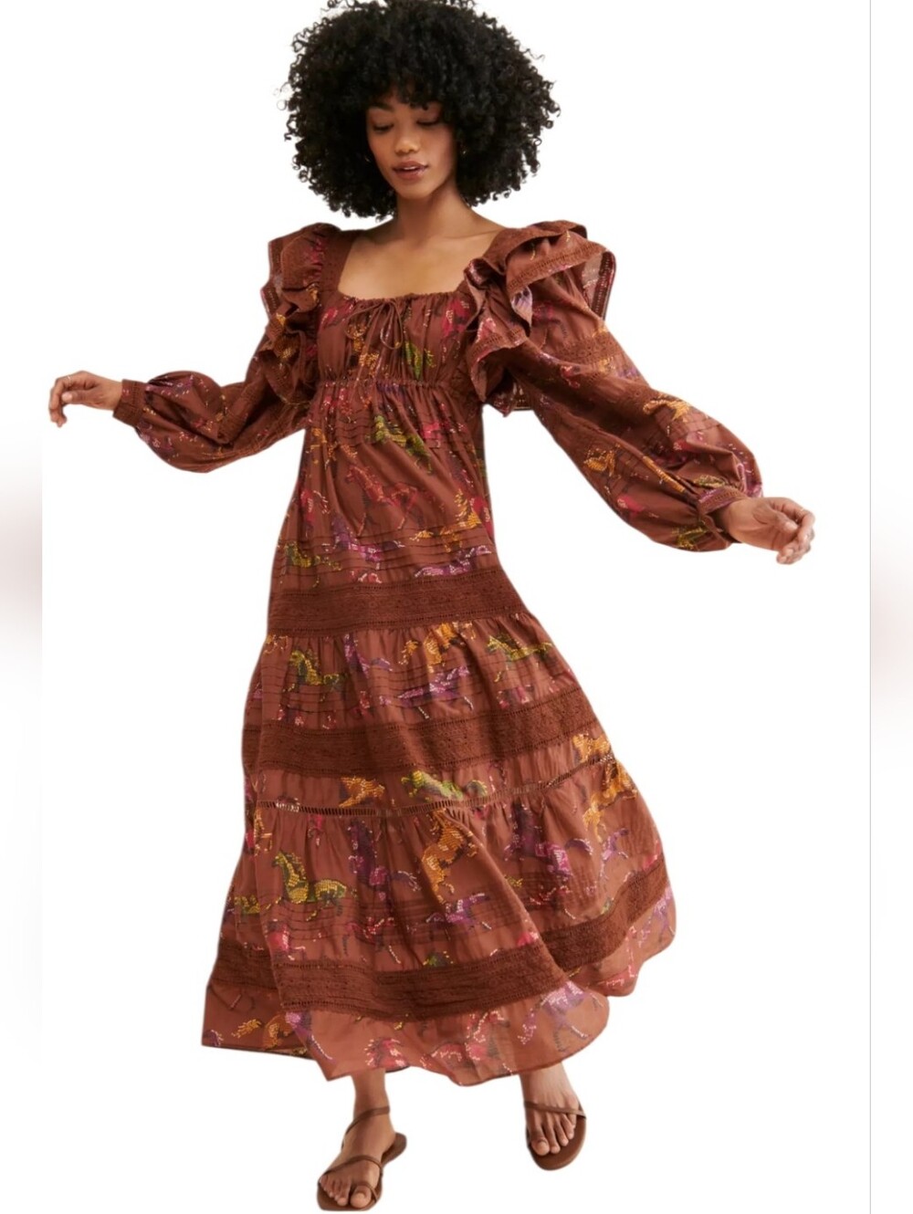 Farm Rio Dotted horse Tiered Maxi Dress